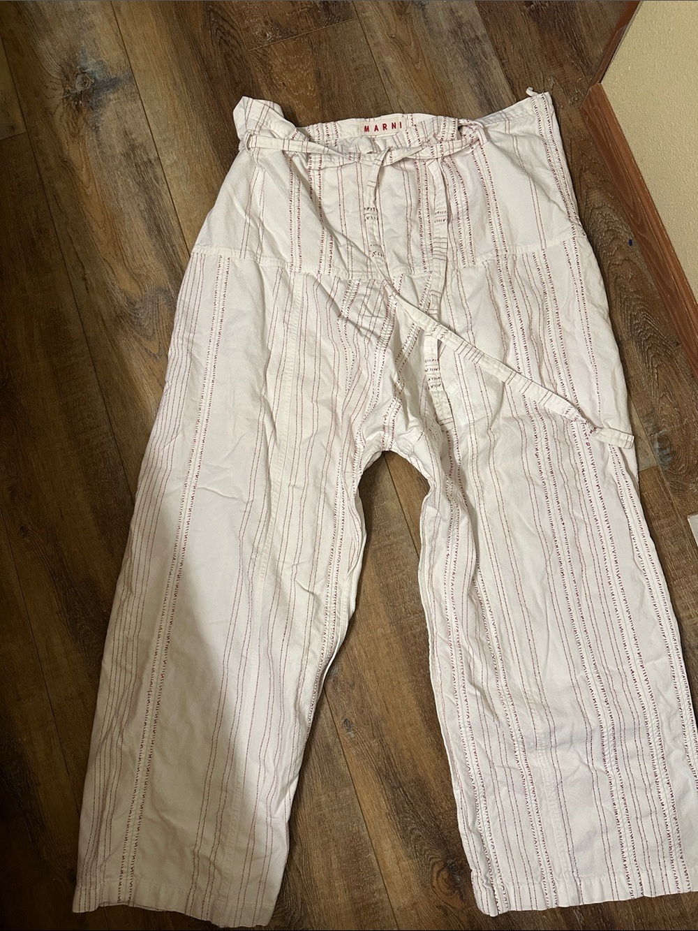 Marni white w red stripe Cotton Drawstring romper one piece Oversize 42/6